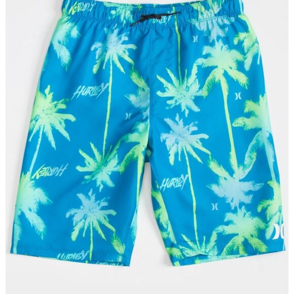 NWT HURLEY Palms Boys Boardshorts‎ Swim Electric Blue Size 6 Palm Trees - Picture 1 of 12